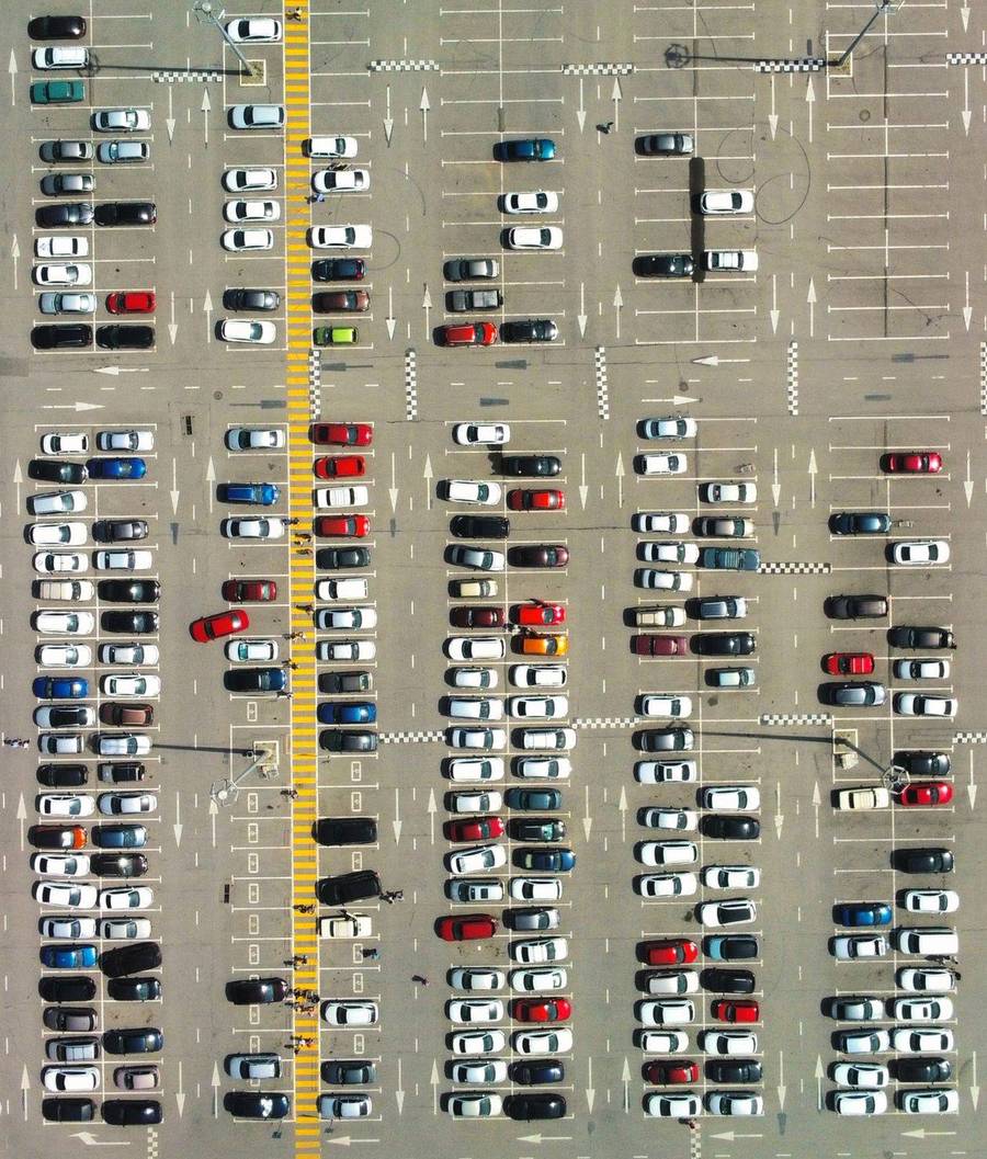A dealership lot full of cars